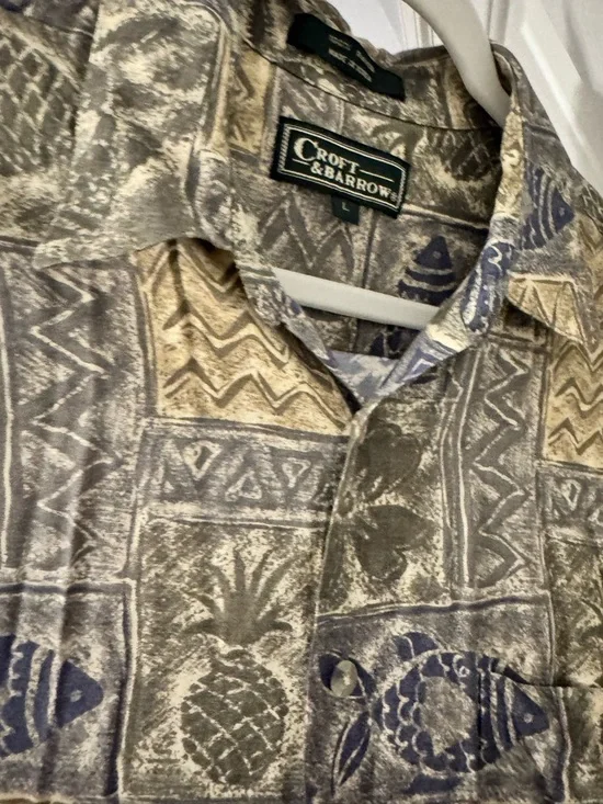 Croft & Barrow Short-Sleeve Patchwork Button-Down Shirt in Gray, Blue & Tan - Picture 3 of 6